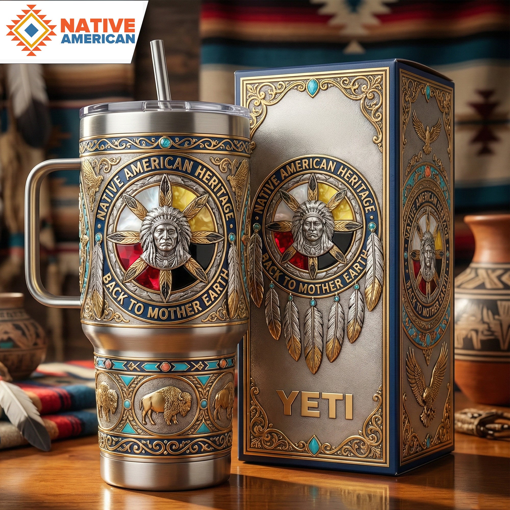 Native American Heritage 40oz Tumbler With Handle LNTH