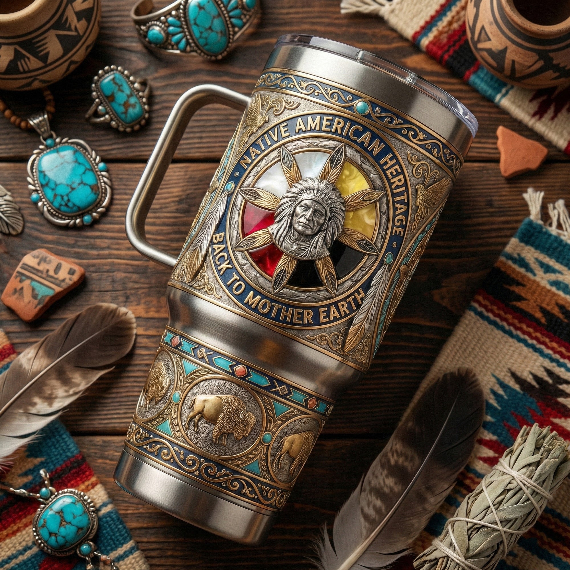 Native American Heritage 40oz Tumbler With Handle LNTH